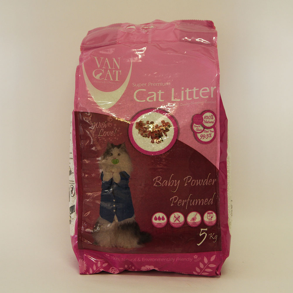 Комкующийся наполнитель VAN CAT без пыли с ароматом детской присыпки, пакет, Baby Powder