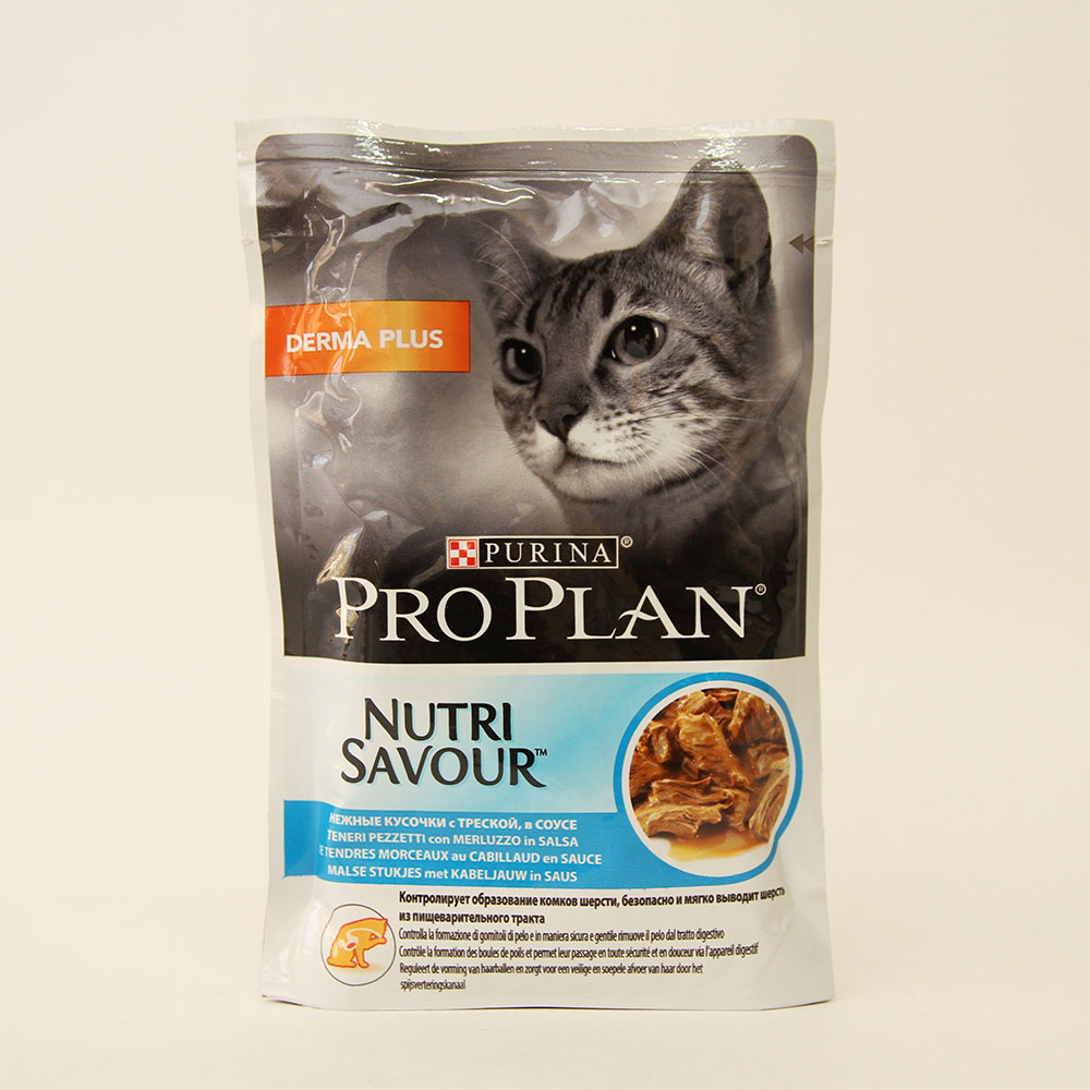 Консервы Purina Pro Plan для кошек с чувствительной кожей, треска в соусе, пауч, 85 г