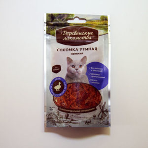 ДЕРЕВЕНСКИЕ ЛАКОМСТВА " Соломка утиная нежная" для кошек , уп 45 г