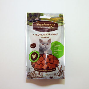 ДЕРЕВЕНСКИЕ ЛАКОМСТВА " Кусочки куриные нежные" для кошек , уп 45 г